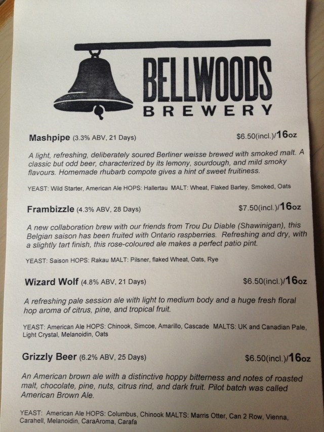 Bellwoods Menu