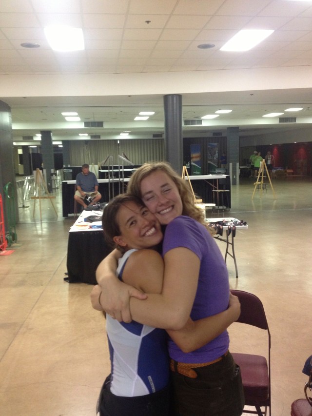 Annalesa hugs, and back rubs, and expert race number application. 